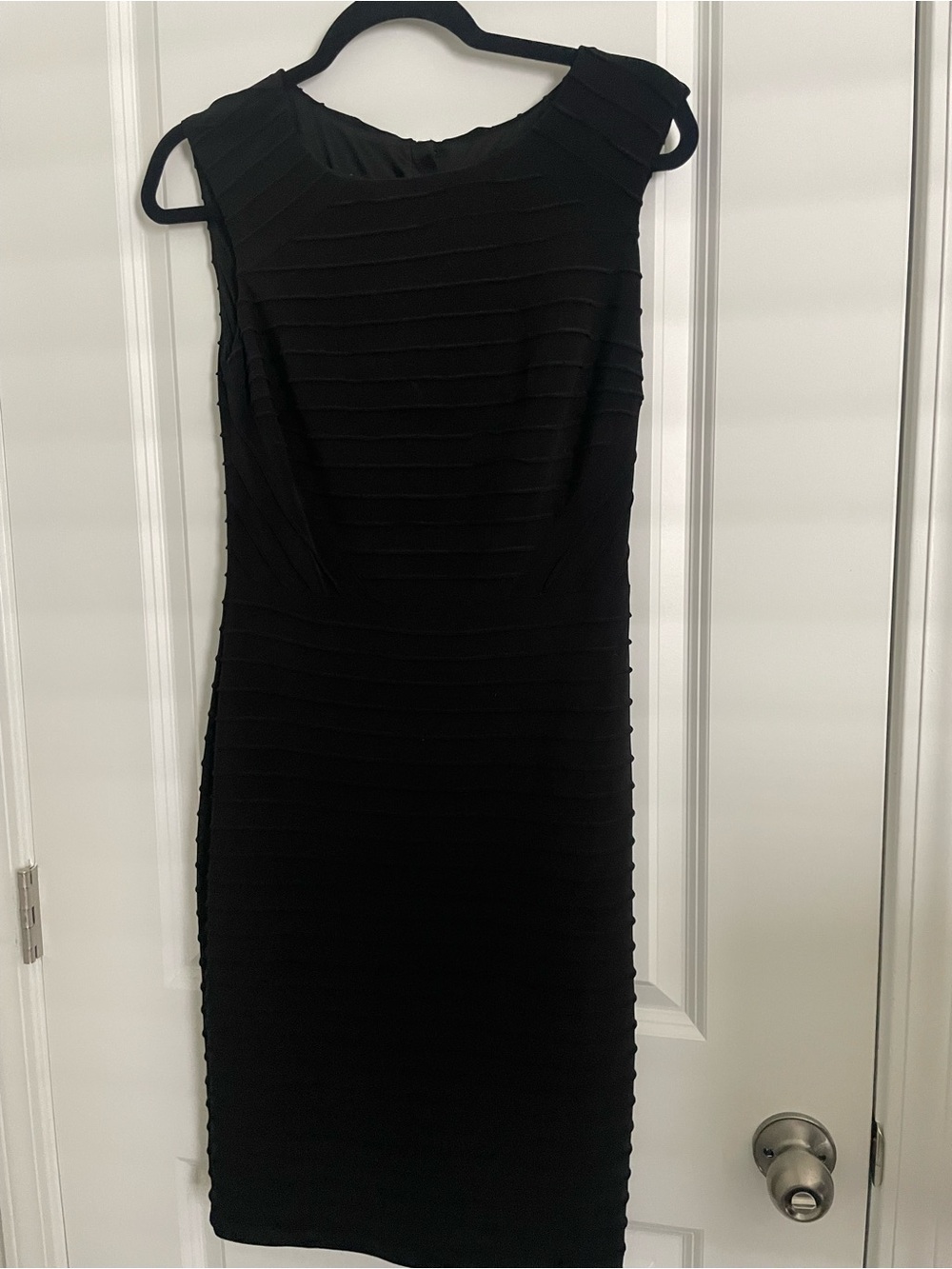 Adrianna Papell Black Pleated Midi Sheath Dress